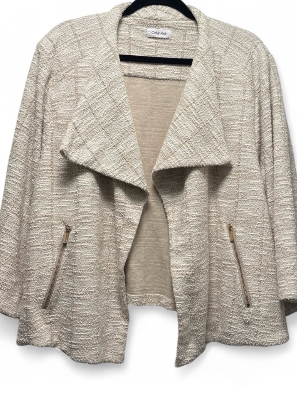 Calvin Klein Women's Open-Front Draped Collar Jacket (zip pockets)